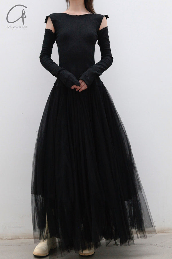 marc le bihan off shoulder long sleeve dress 21973 E23 black